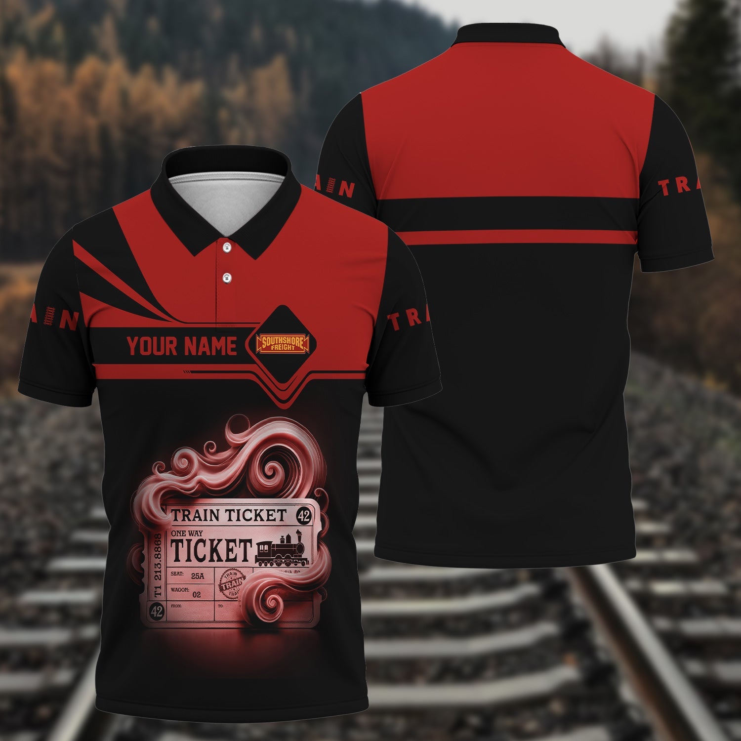 Railspirit Custom Name Chicago South Shore and South Bend Railroad Polo Shirt American Train Ticket Printed Shirt