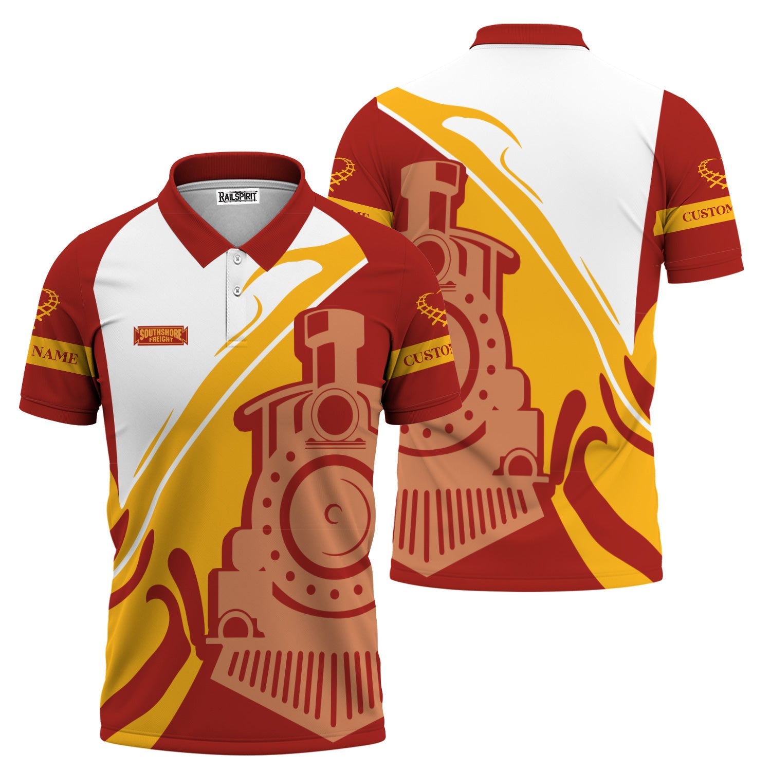 Railspirit Personalized Chicago South Shore and South Bend Railroad Polo Shirt Flame-Inspired Style Shirt Gift Idea For Train Lovers