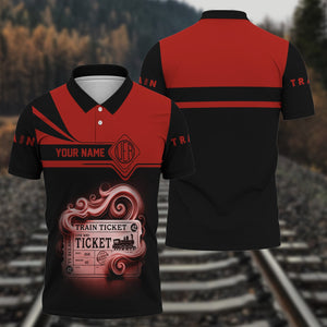 Railspirit Custom Name Union Electric Railway Polo Shirt American Train Ticket Printed Shirt