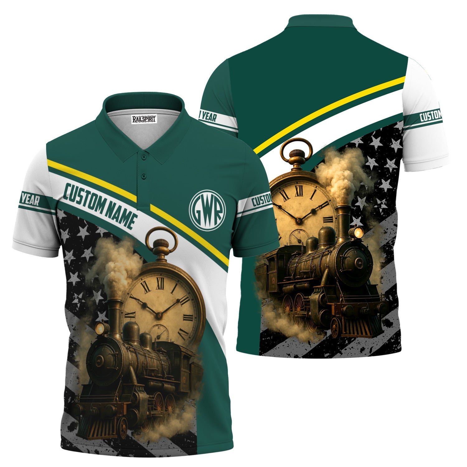 Railspirit Personalized Great Western Railway Polo Shirt Classic Steam Engine With Retro Pocket Watch Shirt All Over Print