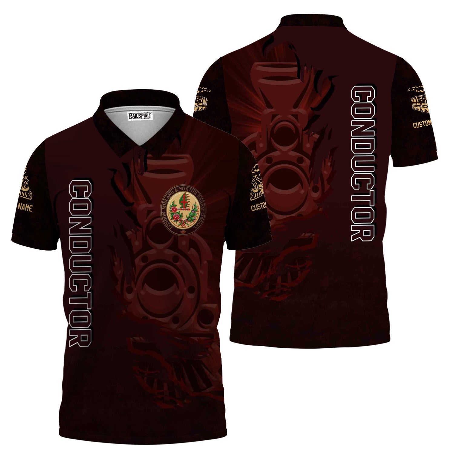 Railspirit Personalized London, Midland and Scottish Railway Polo Shirt Blazing Style with Custom Position Train Shirt
