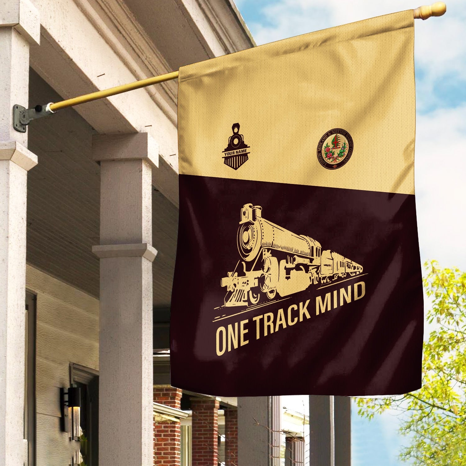 Railspirit Personalized London, Midland and Scottish Railway Garden Flag One Track Mind Flag Gift Idea For Train Lover