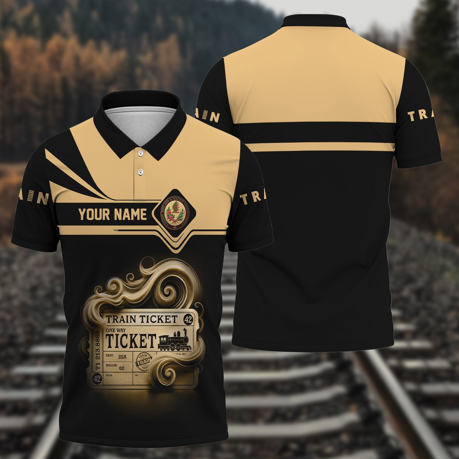 Railspirit Custom Name London, Midland and Scottish Railway Polo Shirt American Train Ticket Printed Shirt