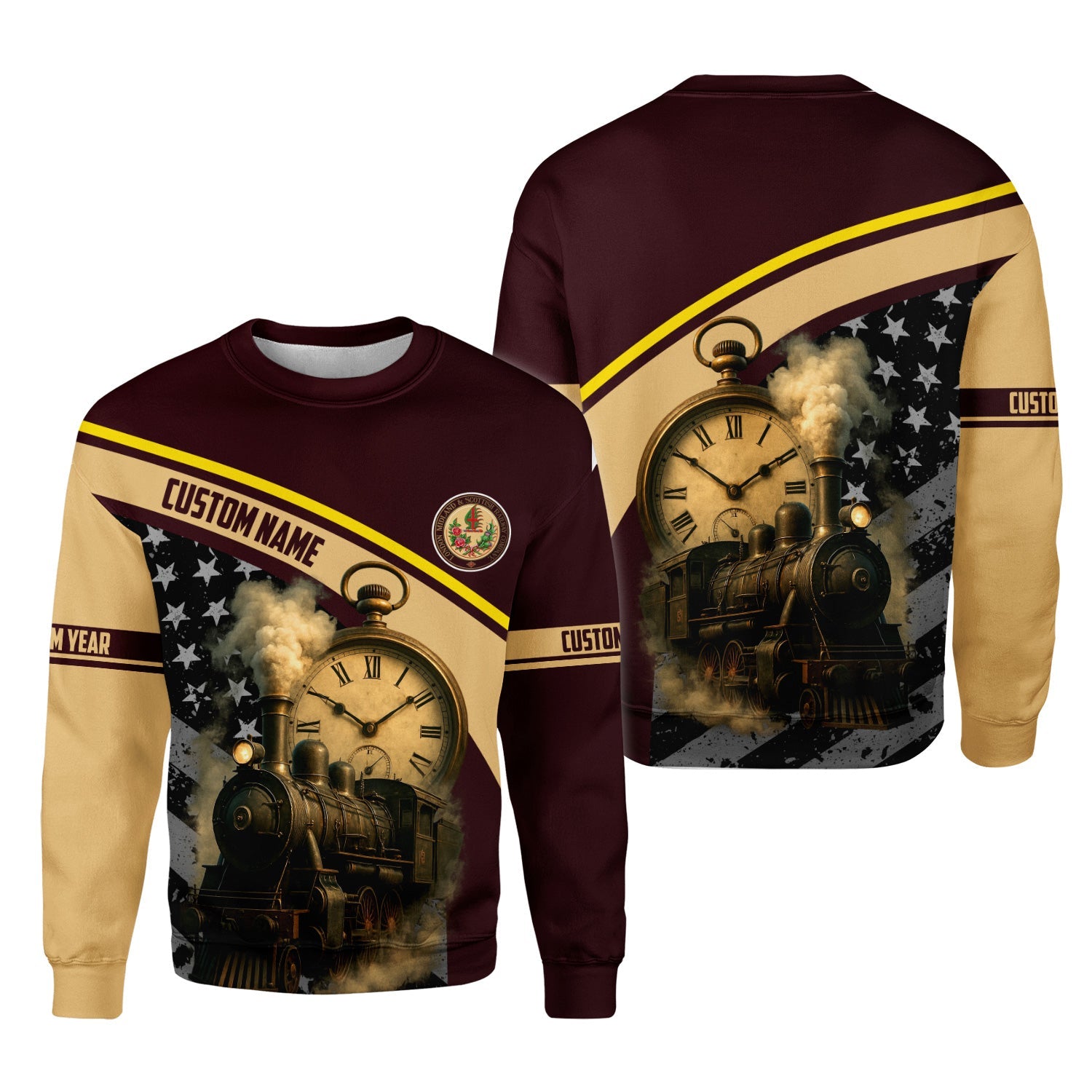 Railspirit Personalized London, Midland and Scottish Railway Sweatshirt Classic Steam Engine With Retro Pocket Watch Shirt All Over Print