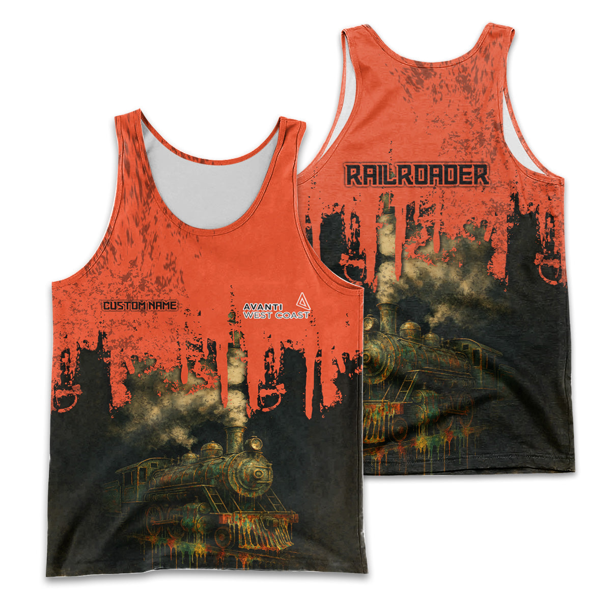 Railspirit Personalized Amtrak Railroad Men Tank Top Vintage Train Art Style Shirt For Locomotive Fans