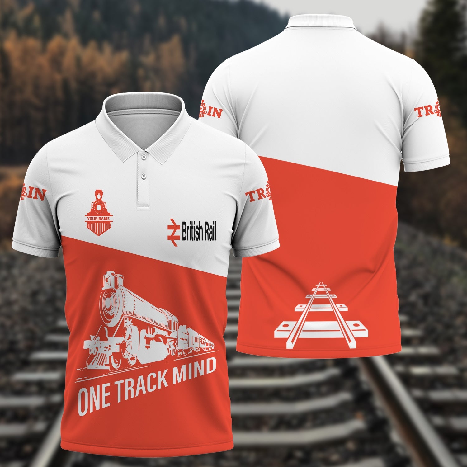 Railspirit Personalized British Railway Polo Shirt One Track Mind Unisex Train Shirt Gift Idea For Train Lover
