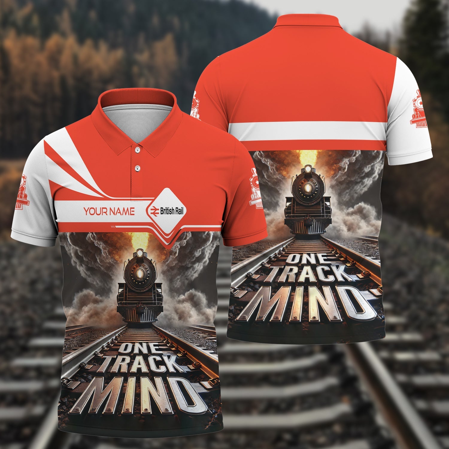 Railspirit Personalized Bristish Railway Polo Shirt One Track Mind Train Printed Shirt