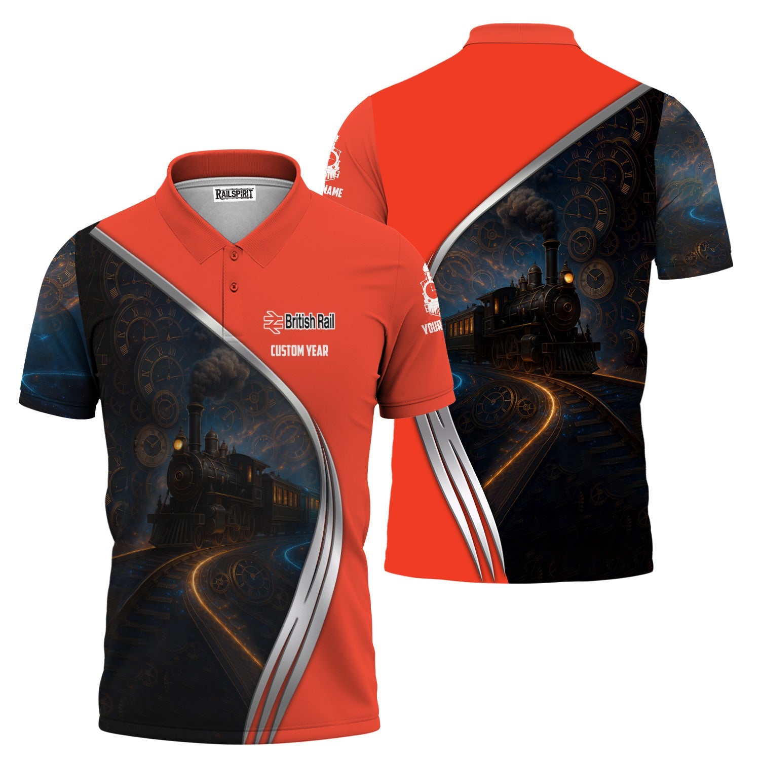 Railspirit Personalized British Railway Polo Shirt Steampunk Locomotive with Custom Year Train Shirt