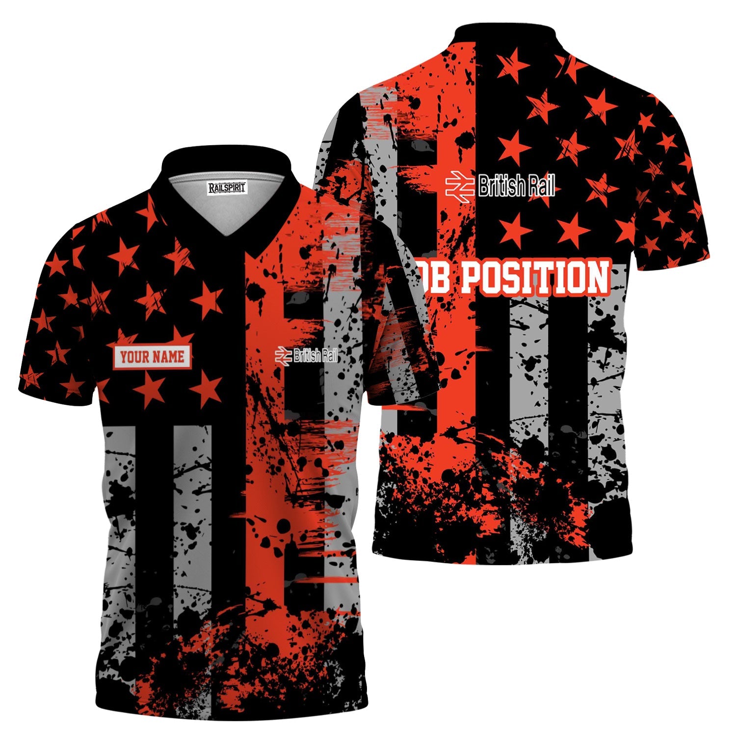 Railspirit Personalized British Railway Polo Shirt Artistic Paint American Flag Style Train Shirt