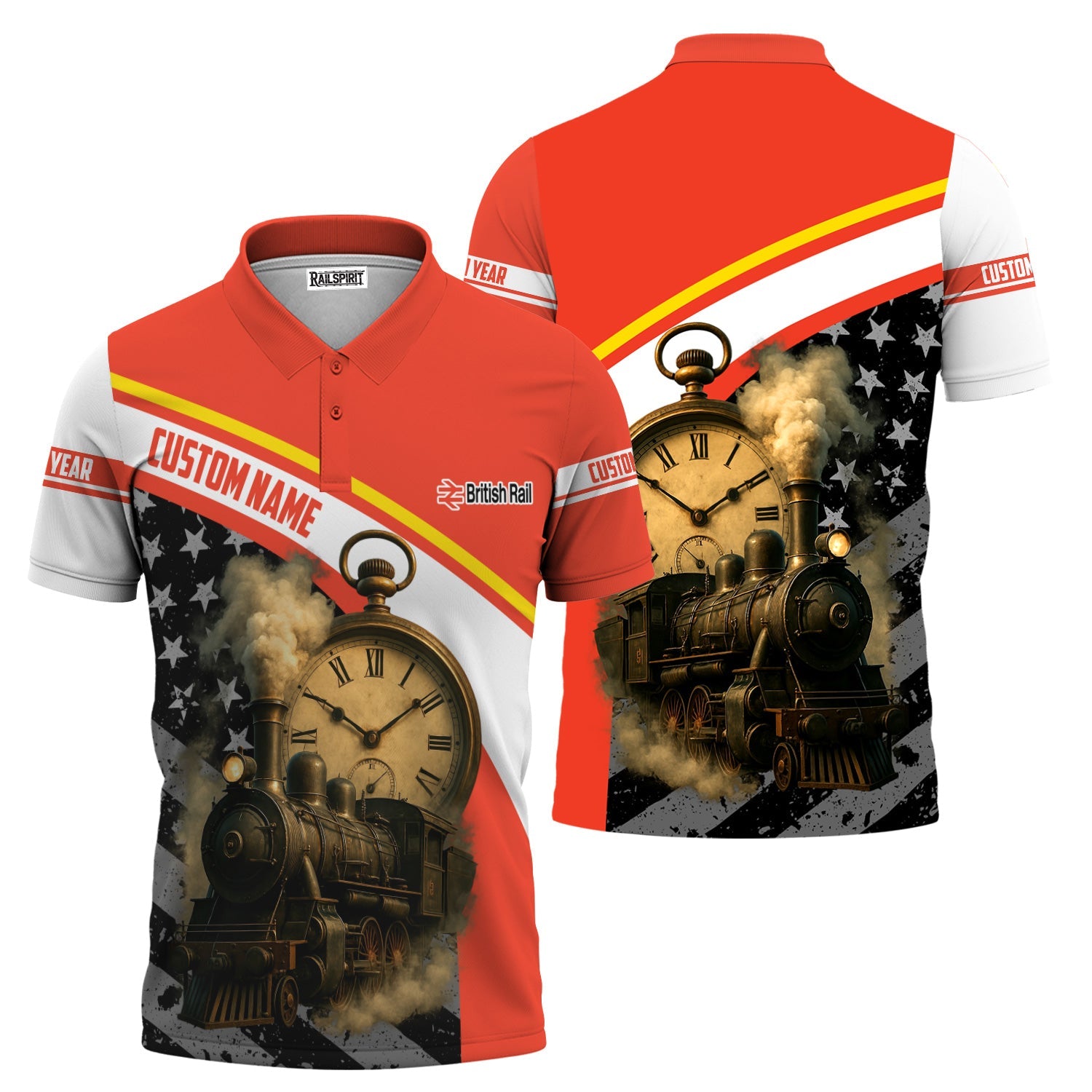 Railspirit Personalized British Railway Polo Shirt Classic Steam Engine With Retro Pocket Watch Shirt All Over Print