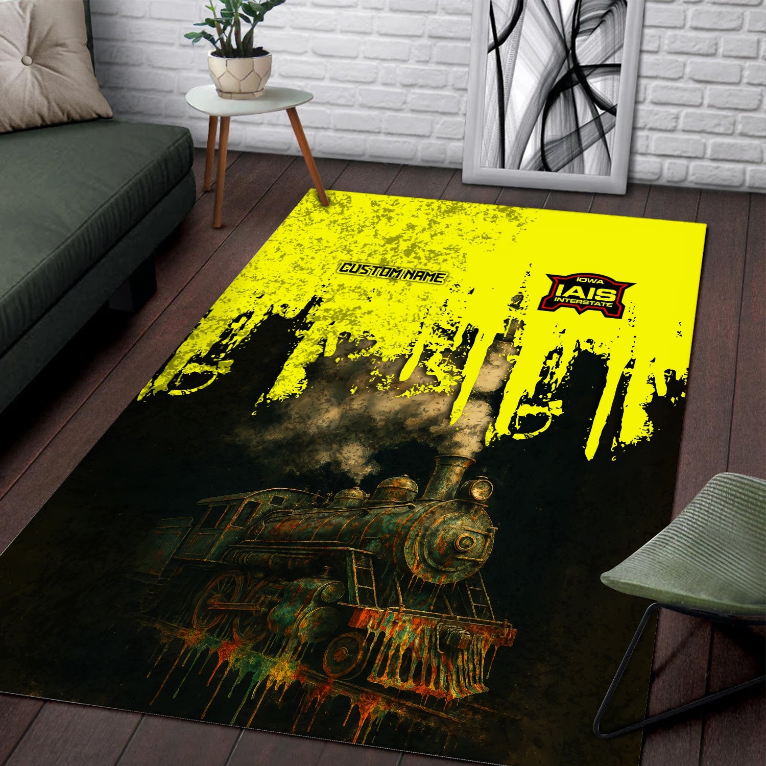 Railspirit Personalized Iowa Interstate Railroad Area Rug Vintage Train Art Style IAIS Rug For Locomotive Fans