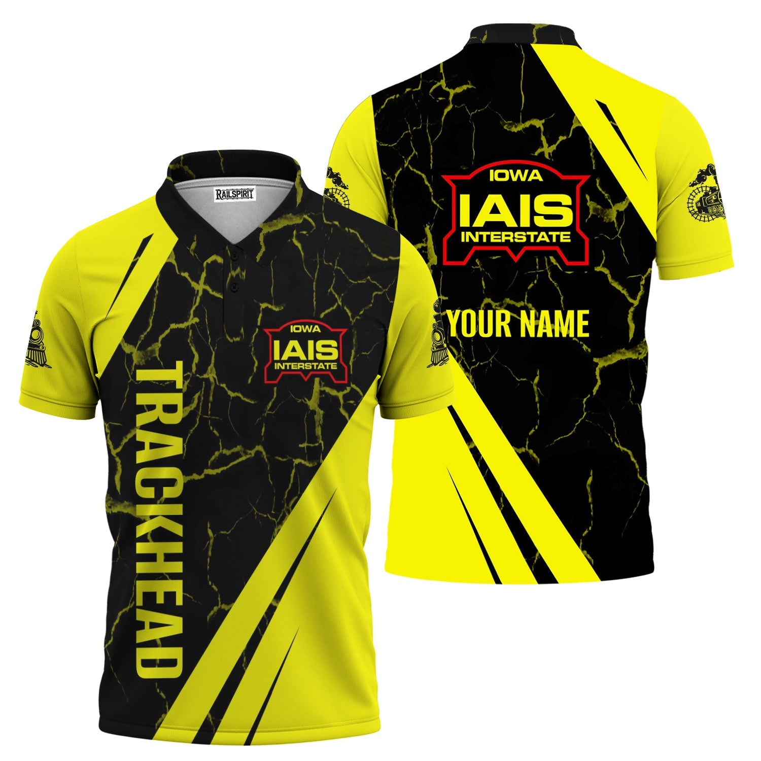 Railspirit Personalized Iowa Interstate Railroad Polo Shirt Crackle Texture Style IAIS Train Shirt For Trackhead
