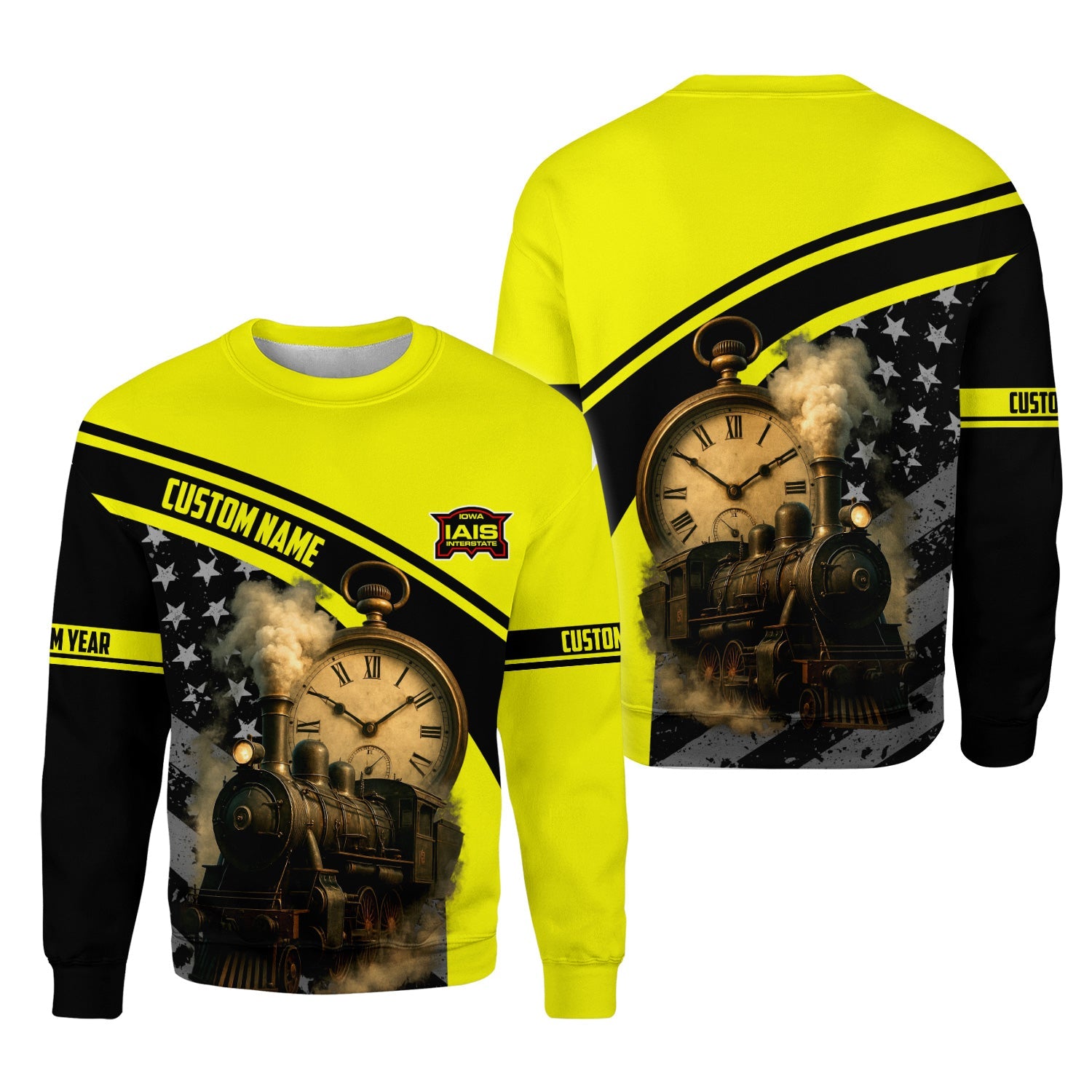 Railspirit Personalized Iowa Interstate Railroad Sweatshirt Classic Steam Engine With Retro Pocket Watch IAIS Shirt All Over Print