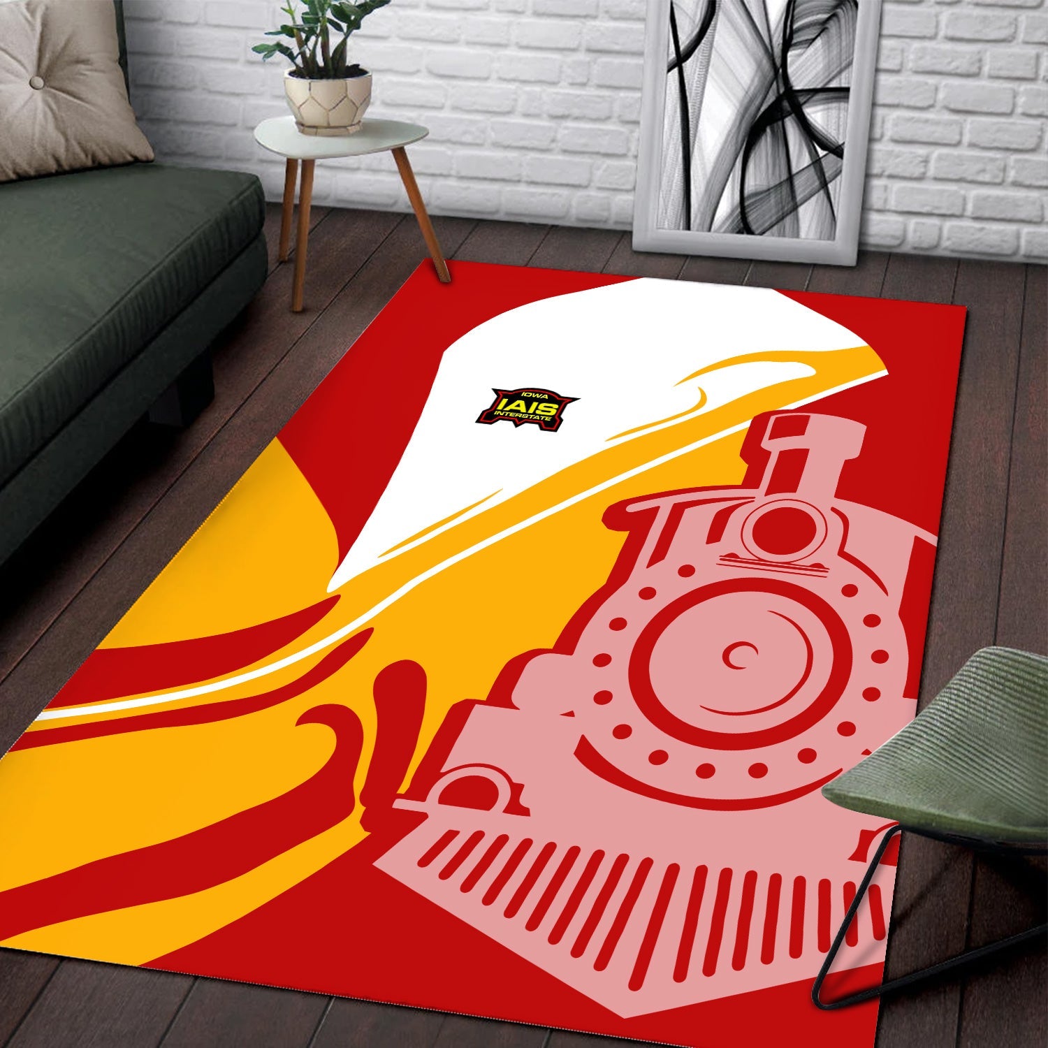 Railspirit Iowa Interstate Railroad Area Rug Flame-Inspired Style IAIS Rug Gift Idea For Train Lovers
