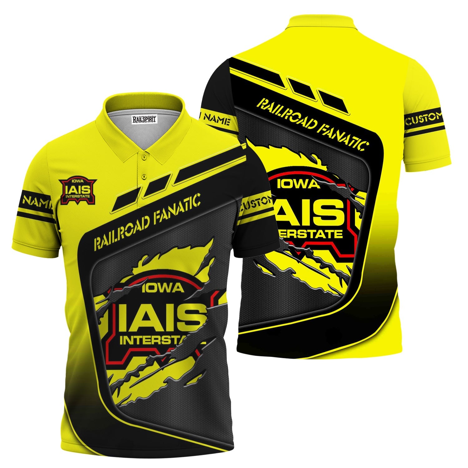 Railspirit Personalized Iowa Interstate Railroad Polo Shirt Ripped Texture Style IAIS Train Shirt For Railroad Fanatic
