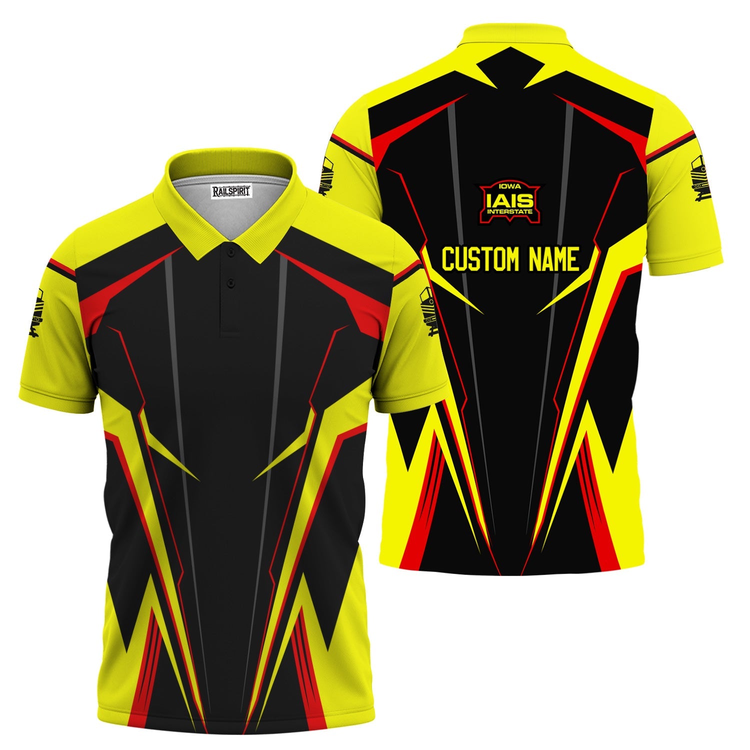 Railspirit Personalized Iowa Interstate Railroad Polo Shirt Lightning-Edge Design IAIS Train Shirt For Railroad Lovers