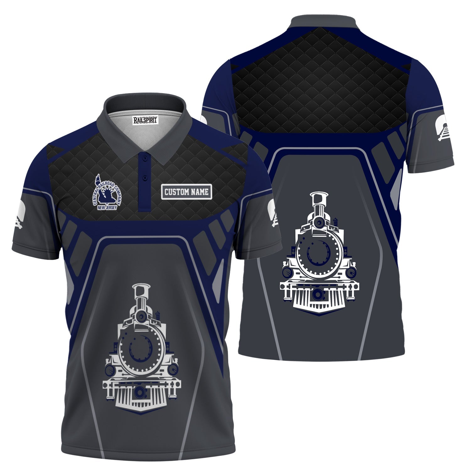 Railspirit Personalized Jersey Central Railroad Polo Shirt Steam Locomotive Engine Graphic CNJ Train Shirt All Over Print