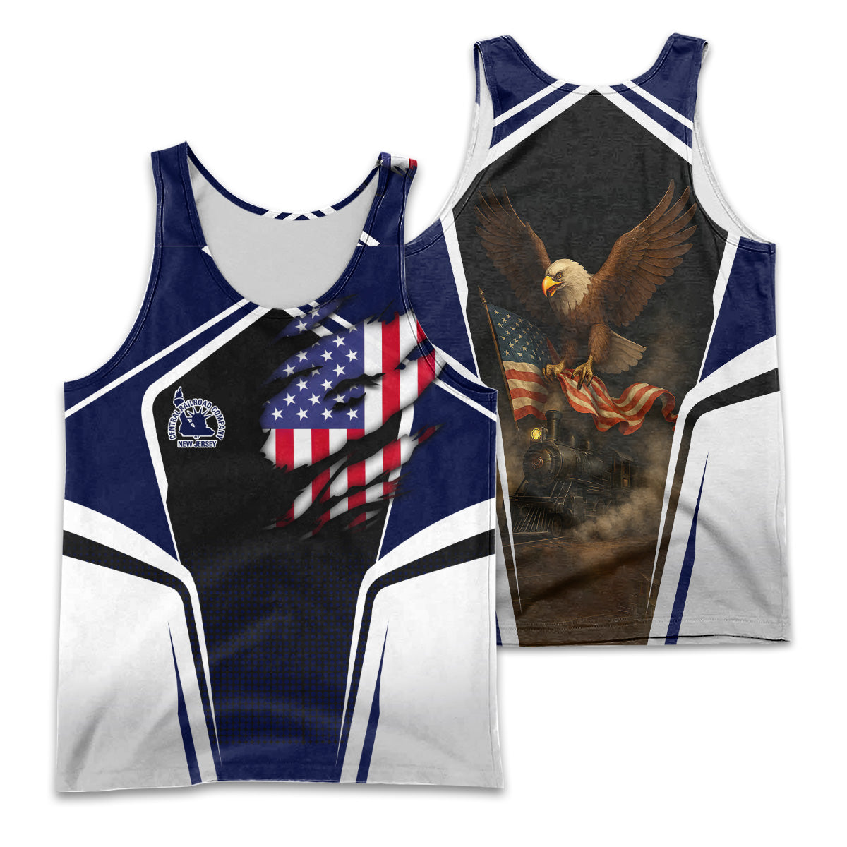 Railspirit Personalized Jersey Central Railroad Men Tank Top American Eagle Vintage Train Shirt
