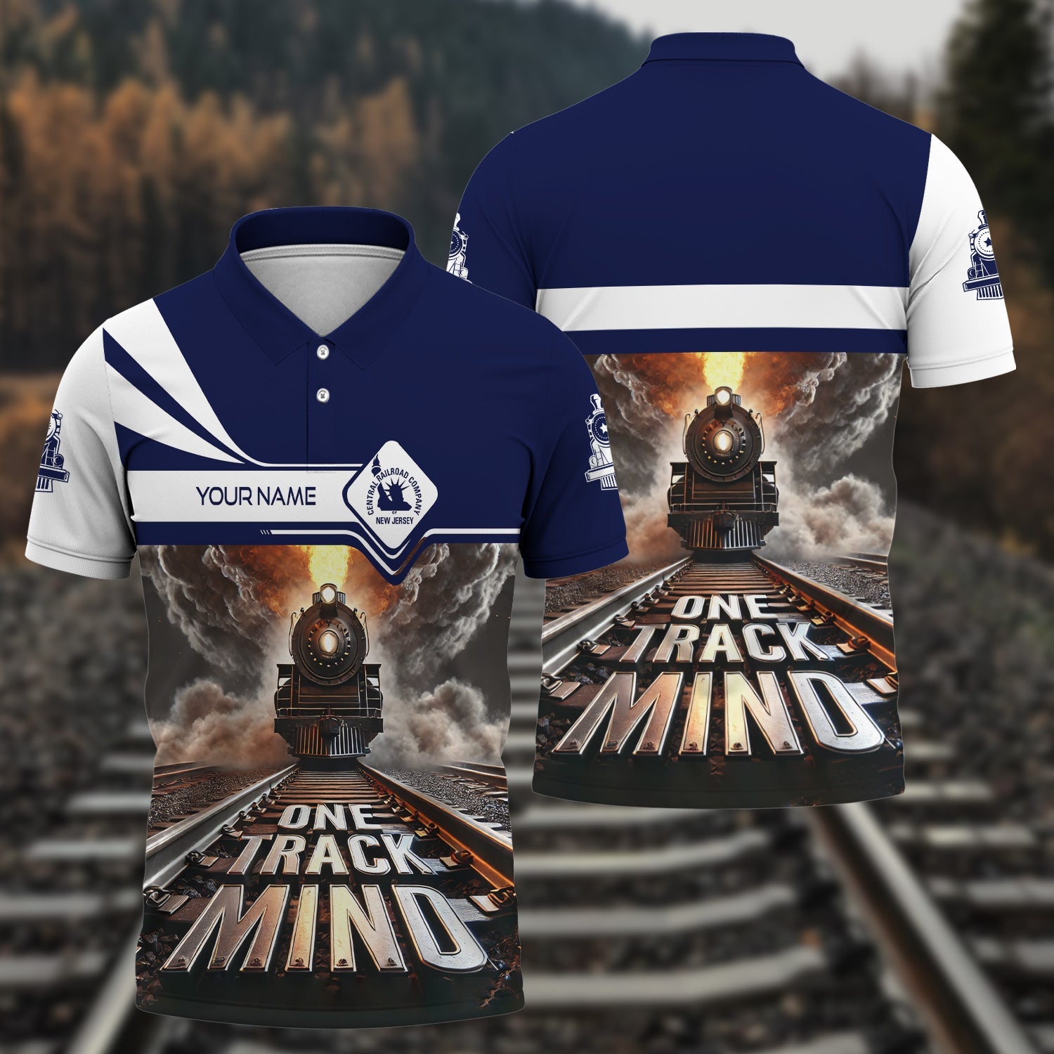 Railspirit Personalized Jersey Central Railroad Polo Shirt One Track Mind Train Printed Shirt