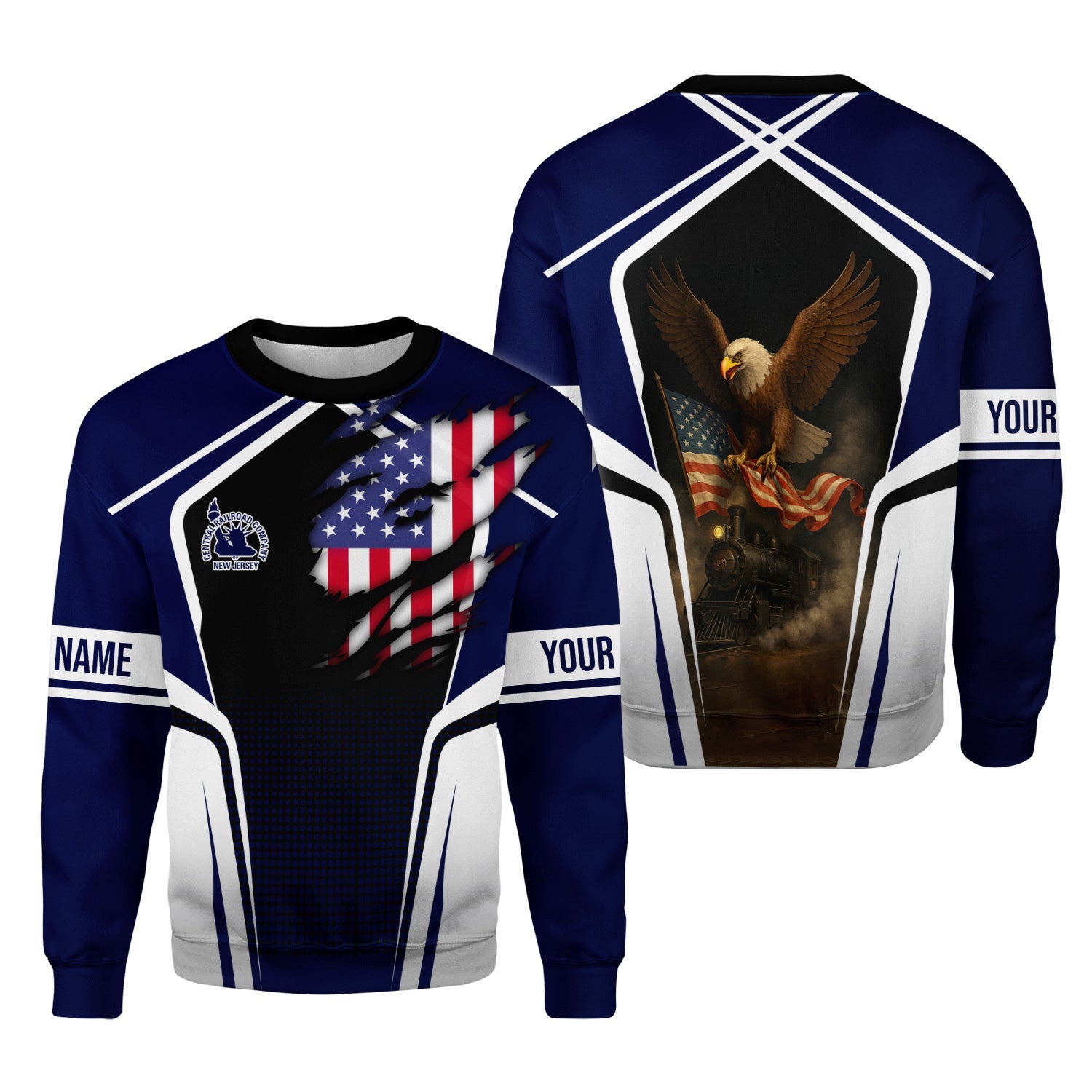 Railspirit Personalized Jersey Central Railroad Sweatshirt American Eagle Vintage Train Shirt