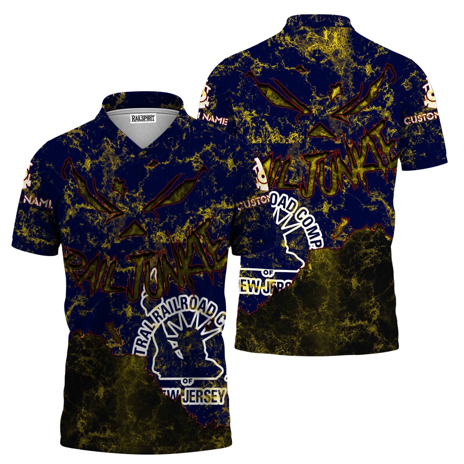 Railspirit Personalized Jersey Central Railroad Polo Shirt Torn Graphic Style CNJ Train Shirt For Rail Junkie