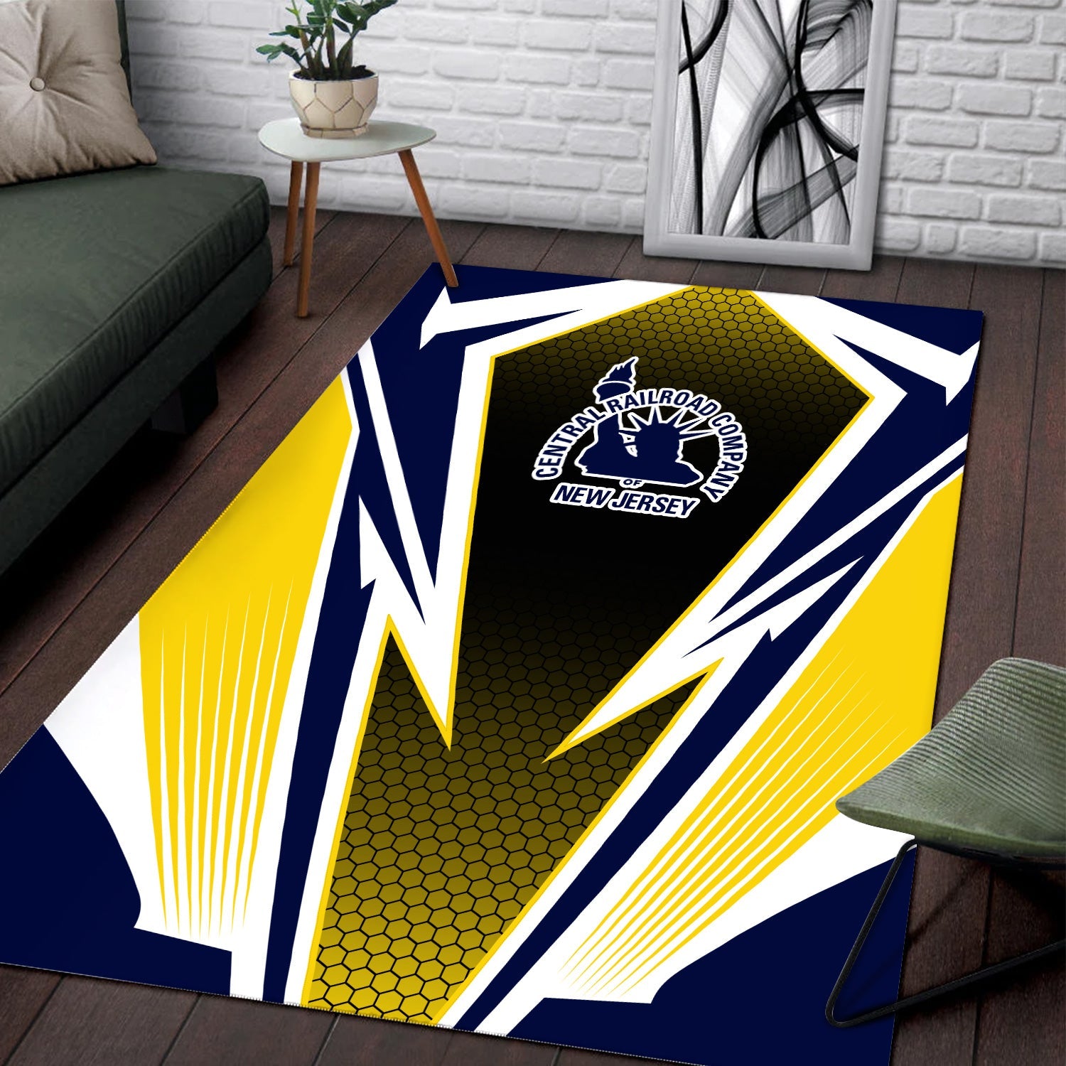 Railspirit Jersey Central Railroad Area Rug Lightning Graphic Style Rug Gift Idea For Train Lover