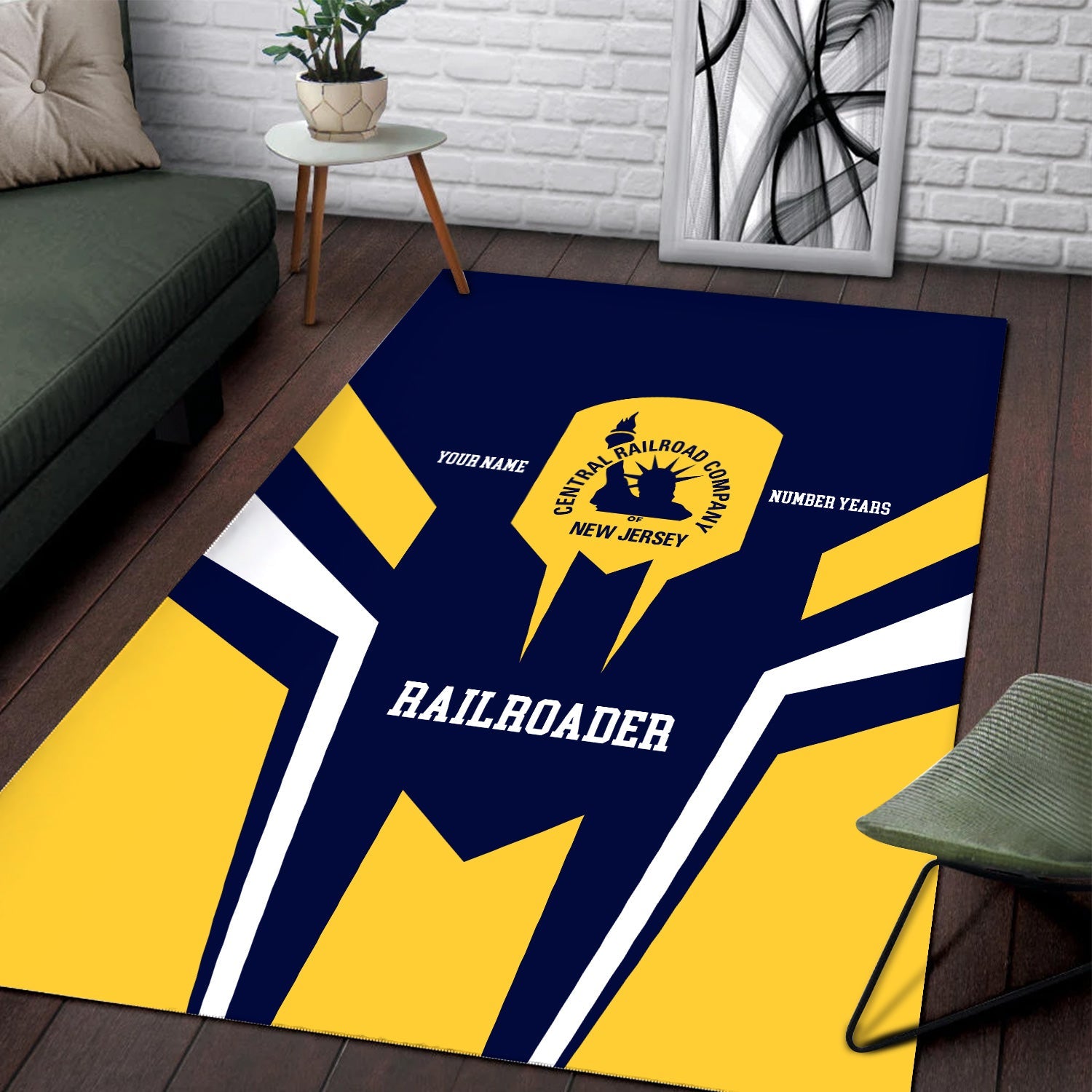 Railspirit Personalized Jersey Central Railroad Area Rug Custom Year Railroader Rug Gift Idea For Train Lover