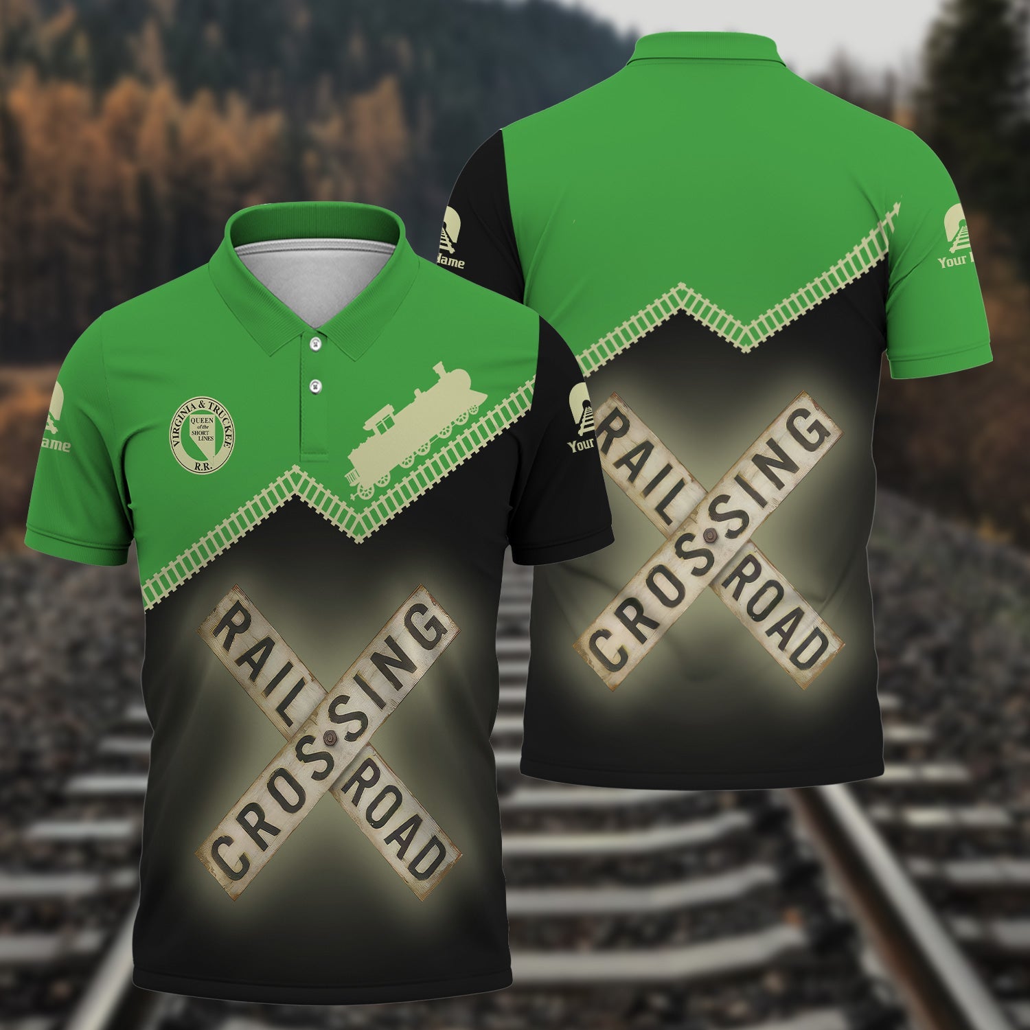 Railspirit Personalized Virginia & Truckee Railroad Polo Shirt Railroad Crossing Printed Train Track Shirt