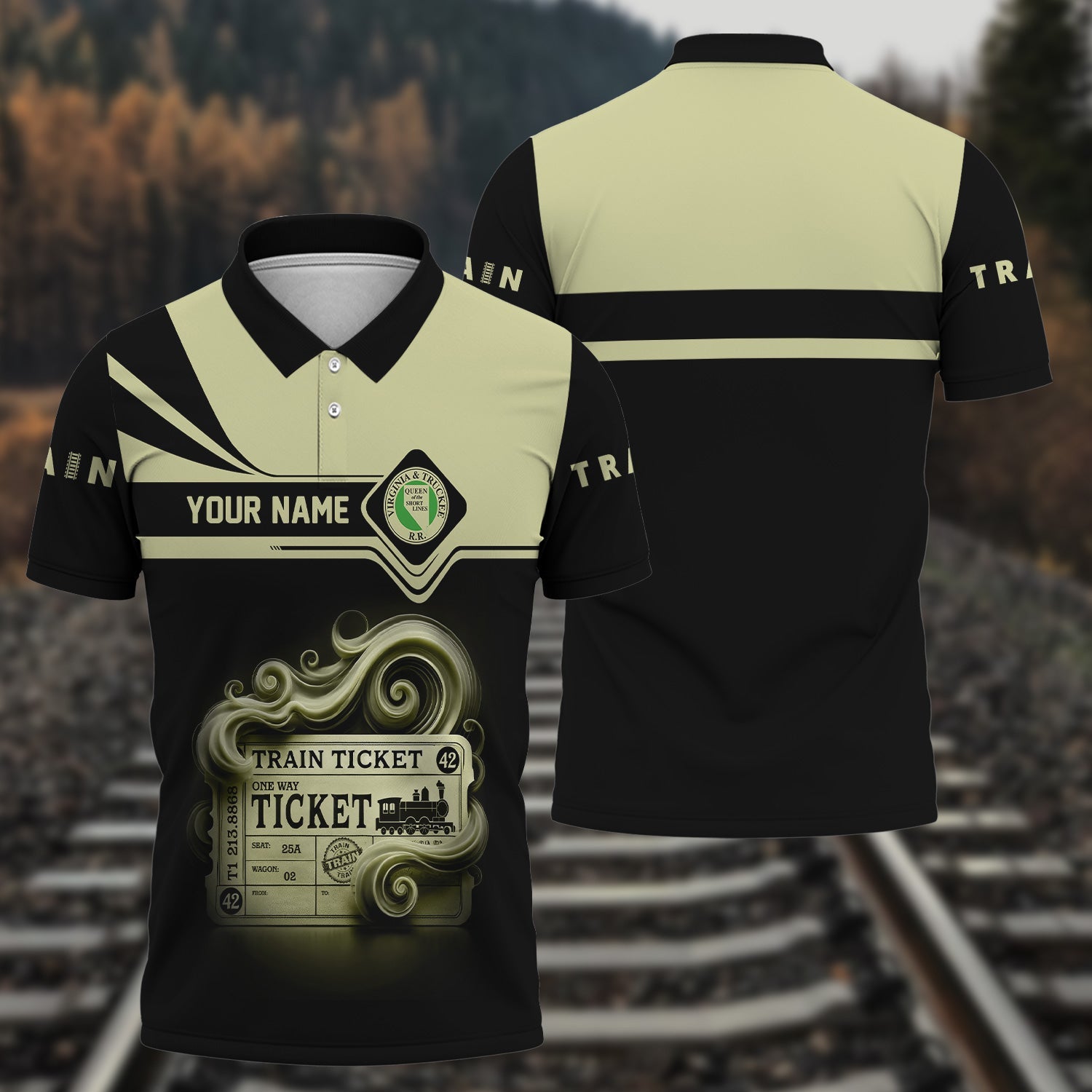 Railspirit Custom Name Virginia & Truckee Railroad Polo Shirt American Train Ticket Printed Shirt