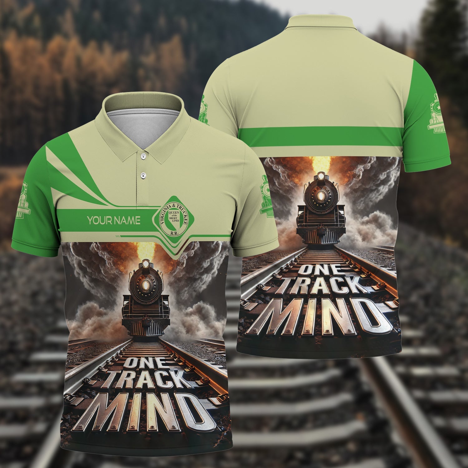 Railspirit Personalized Virginia & Truckee Railroad Polo Shirt One Track Mind Train Printed Shirt