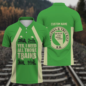 Railspirit Custom Name Virginia & Truckee Railroad Polo Shirt Yes I Need All Those Train Printed Shirt