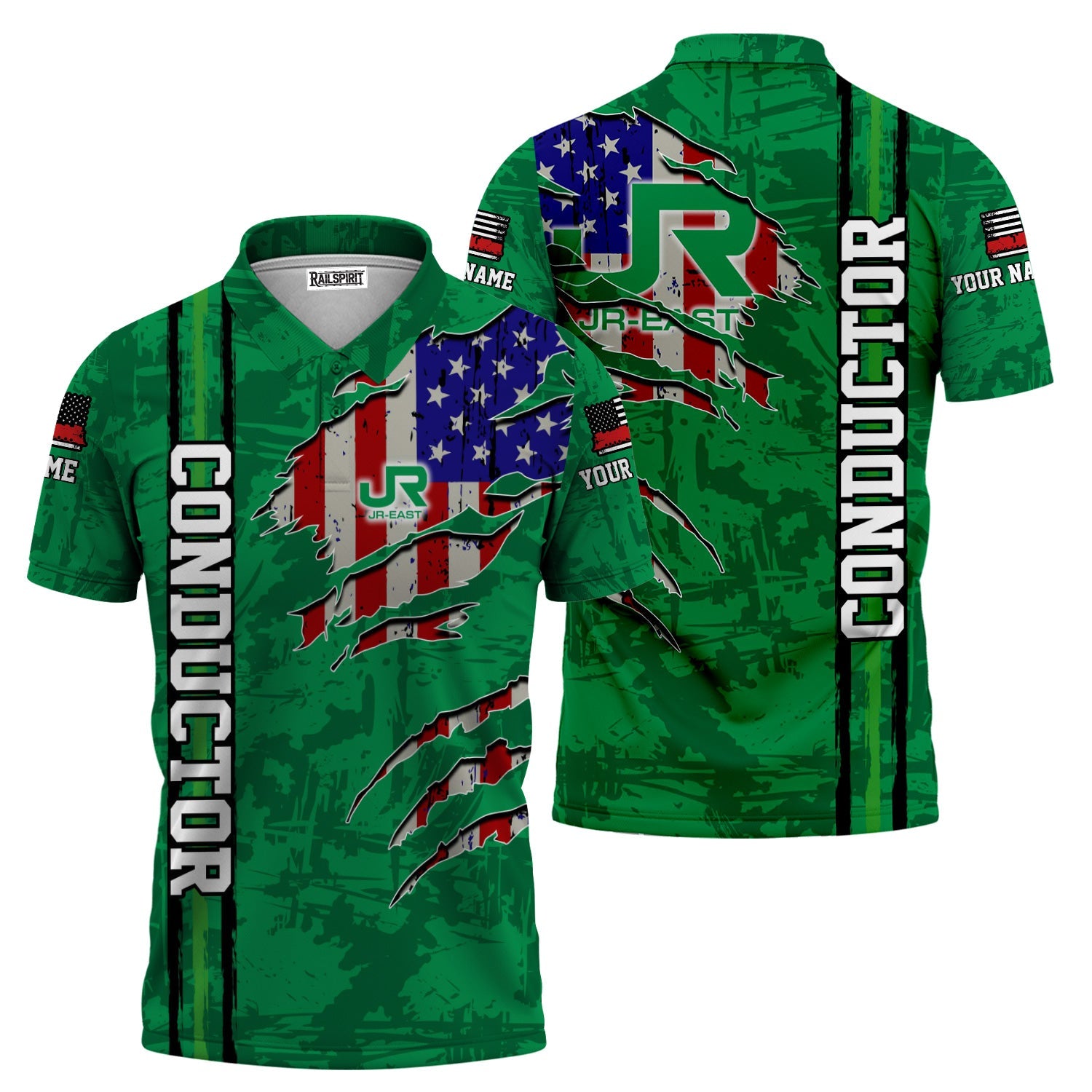 Railspirit Personalized East Japan Railway Polo Shirt USA Flag Claw Art with Custom Job JR-EAST Train Shirt