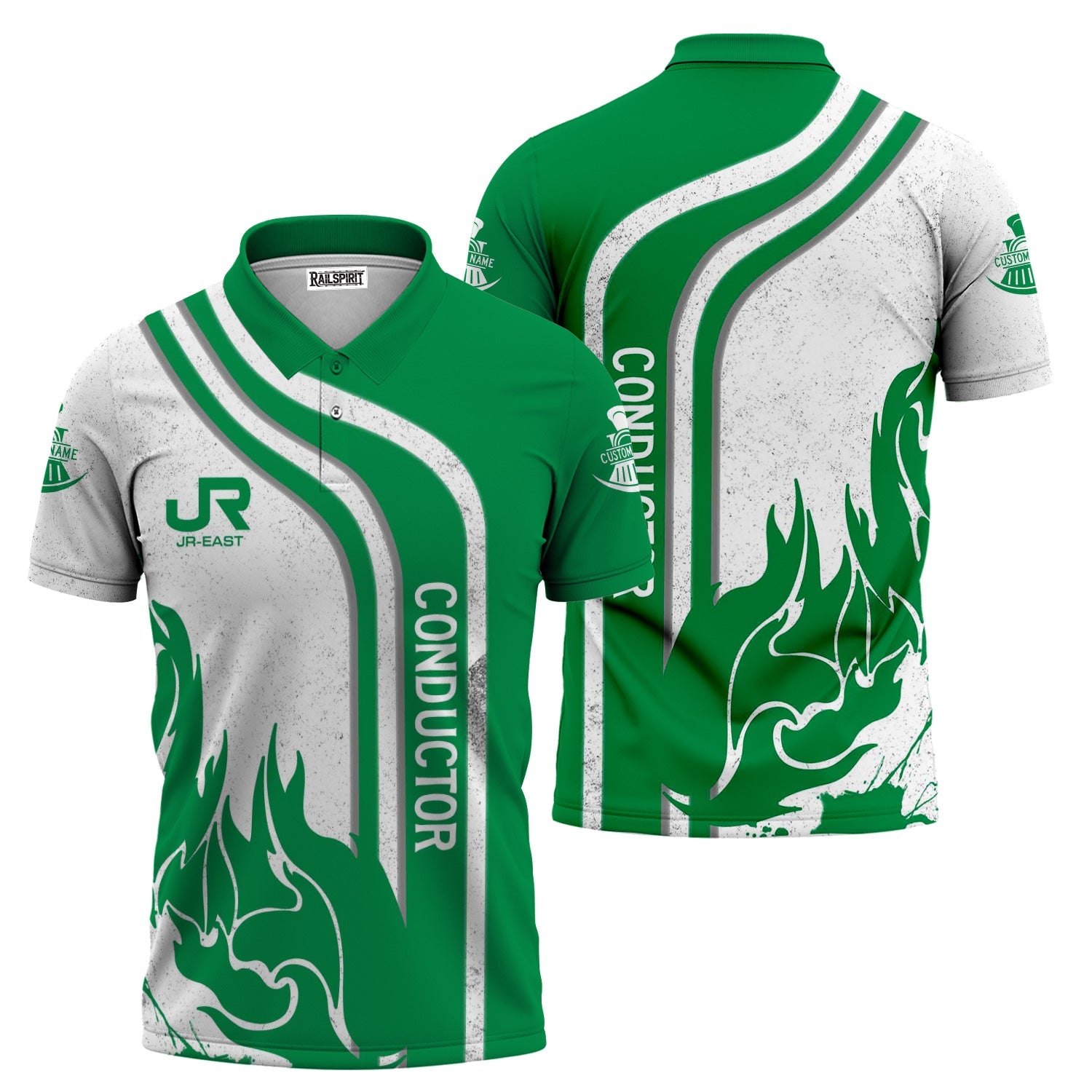 Railspirit Personalized East Japan Railway Polo Shirt Flame Design with Custom Job Position JR-EAST Train Shirt