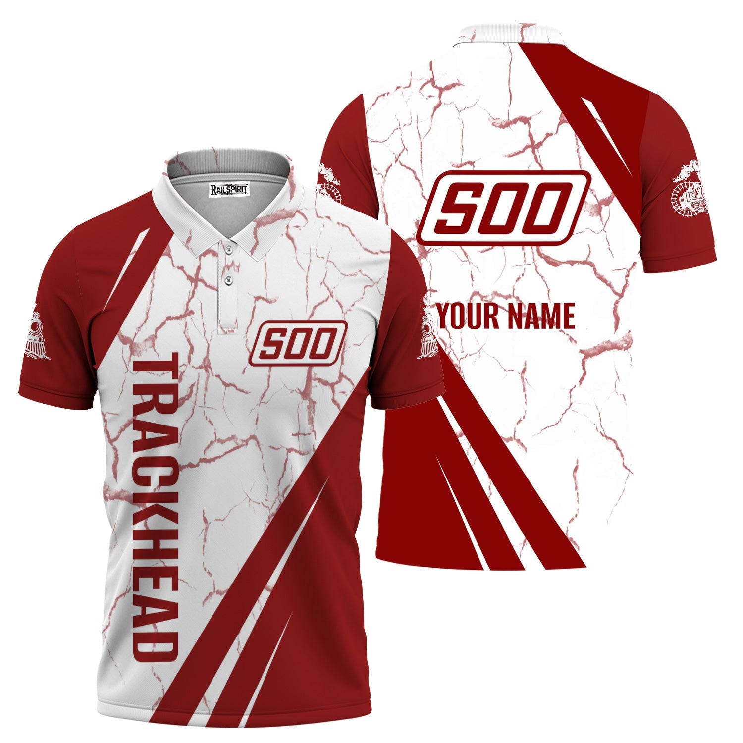 Railspirit Personalized Soo Line Railroad Polo Shirt Crackle Texture Style Train Shirt For Trackhead