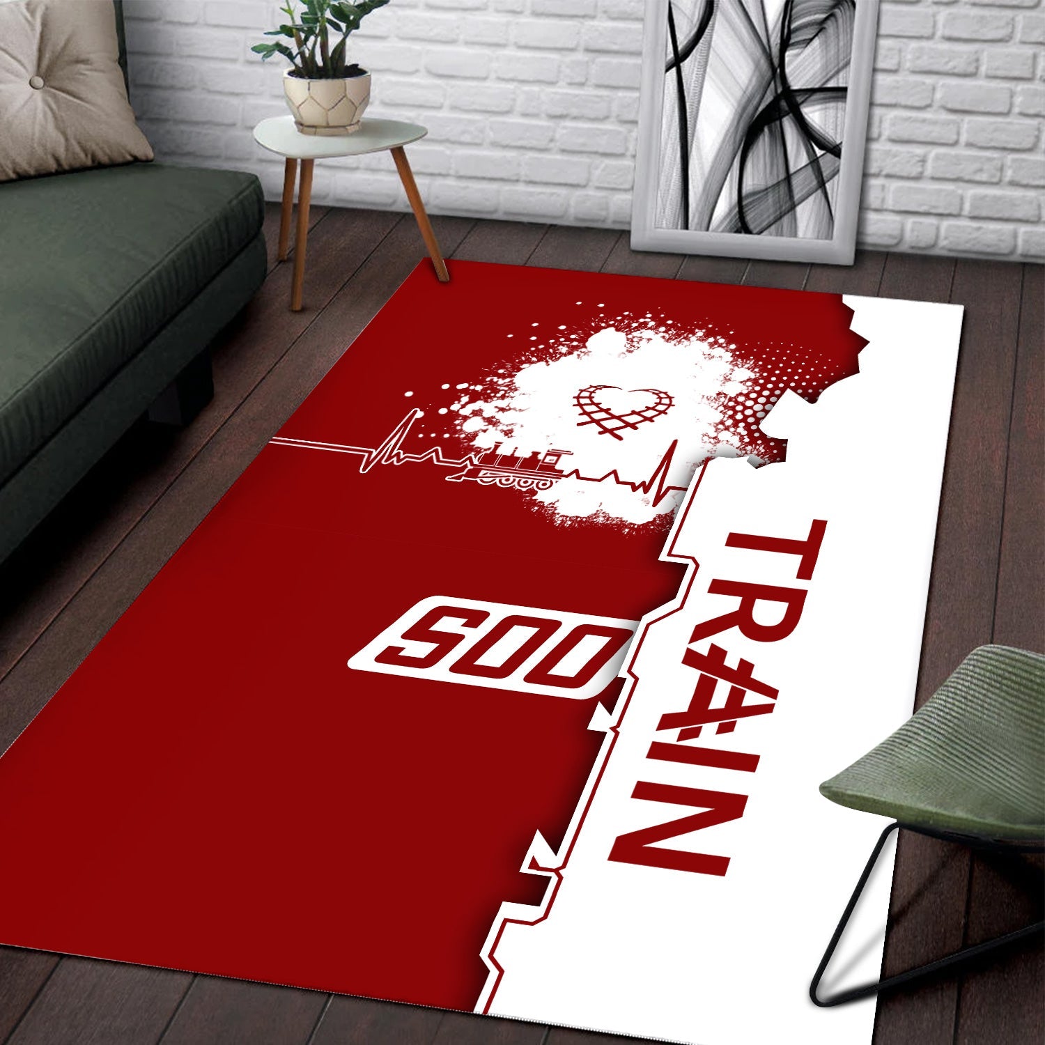 Railspirit Soo Line Railroad Area Rug Engine Heartbeat and Track Love Style Rug Gift Idea For Train Lovers