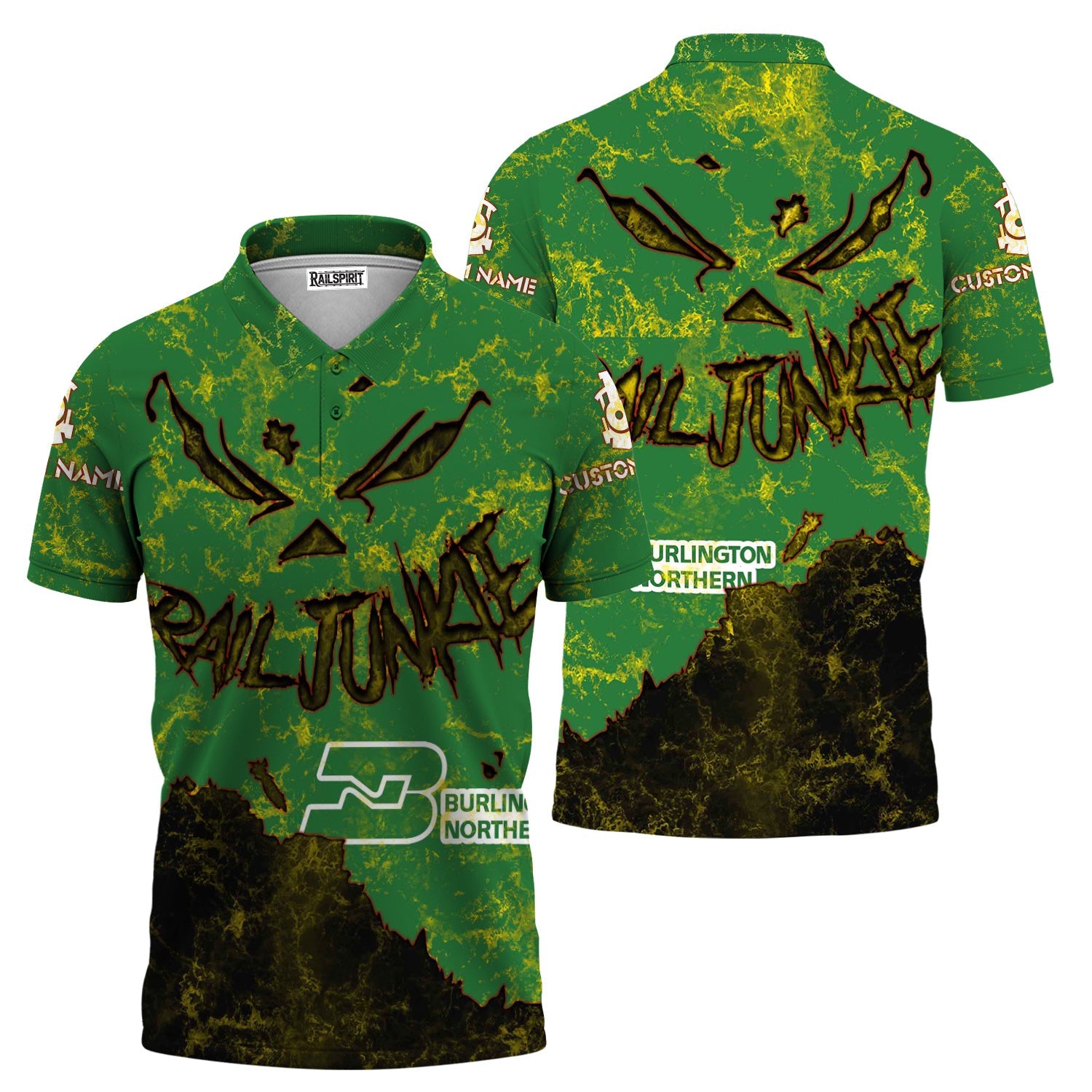 Railspirit Personalized Burlington Northern Railroad Polo Shirt Torn Graphic Style Train Shirt For Rail Junkie