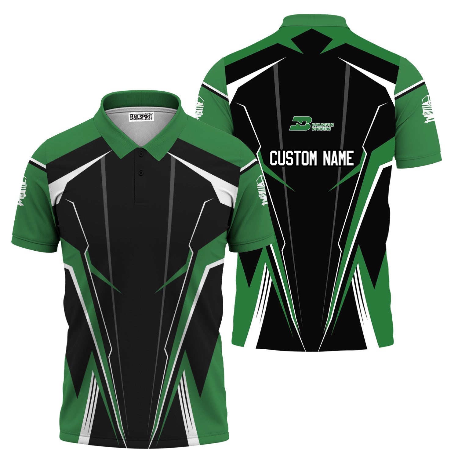 Railspirit Personalized Burlington Northern Railroad Polo Shirt Lightning-Edge Design Train Shirt For Railroad Lovers