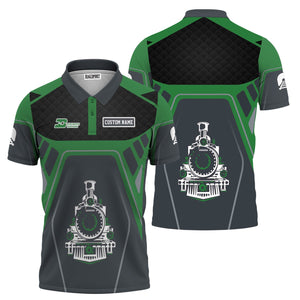 Railspirit Personalized Burlington Northern Railroad Polo Shirt Steam Locomotive Engine Graphic Train Shirt All Over Print