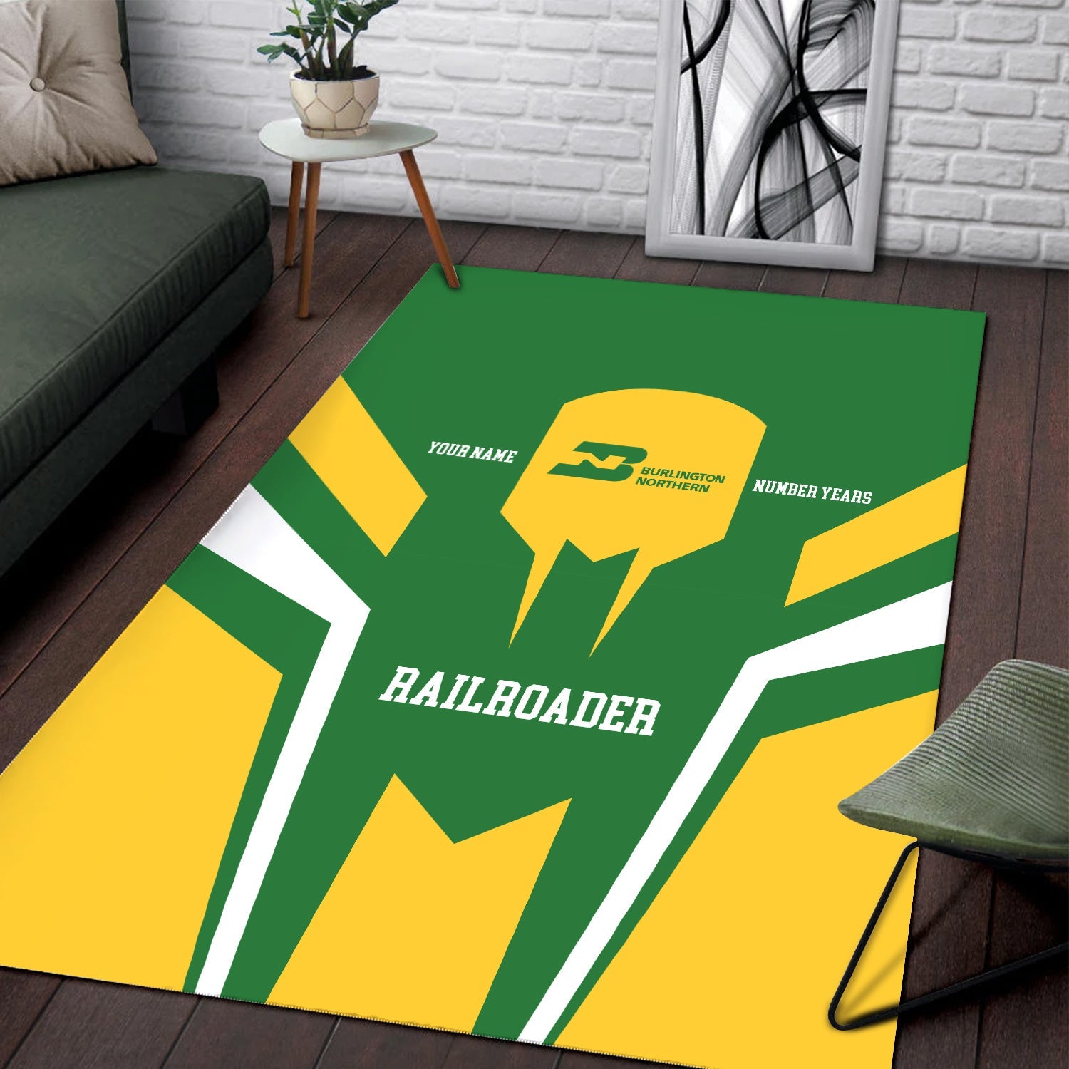 Railspirit Personalized Burlington Northern Railroad Area Rug Custom Year Railroader Rug Gift Idea For Train Lover