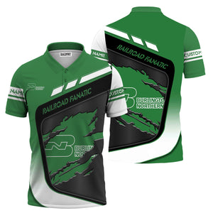 Railspirit Personalized Burlington Northern Railroad Polo Shirt Ripped Texture Style Train Shirt For Railroad Fanatic