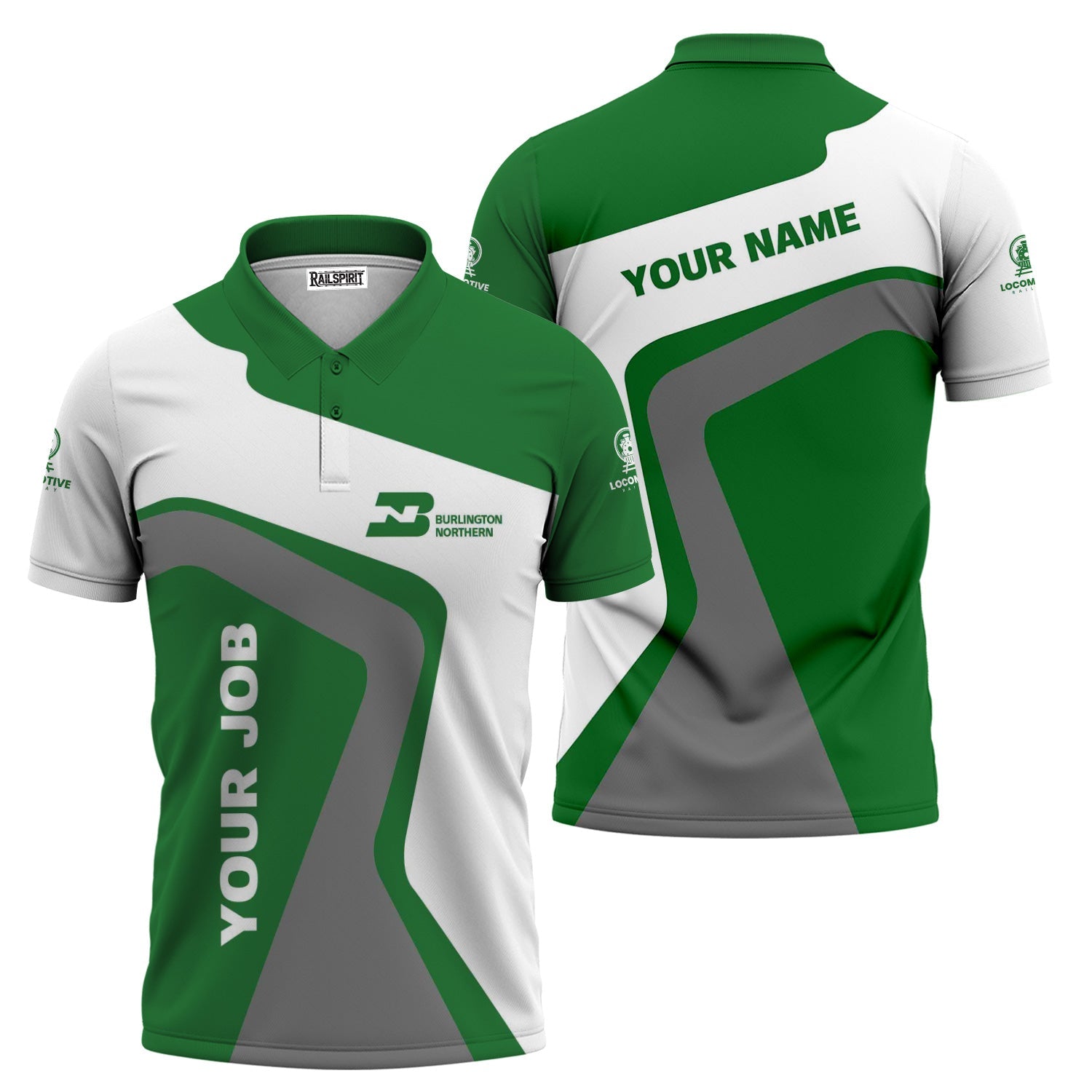 Railspirit Personalized Burlington Northern Railroad Polo Shirt Unique Design with Custom Job Position Train Shirt