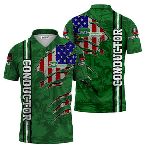 Railspirit Personalized Burlington Northern Railroad Polo Shirt USA Flag Claw Art with Custom Job Train Shirt