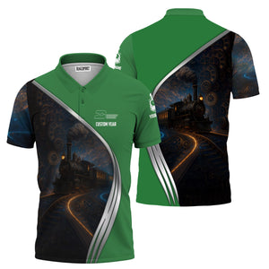 Railspirit Personalized Burlington Northern Railroad Polo Shirt Steampunk Locomotive with Custom Year Train Shirt