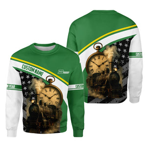 Railspirit Personalized Burlington Northern Railroad Sweatshirt Classic Steam Engine With Retro Pocket Watch Shirt All Over Print