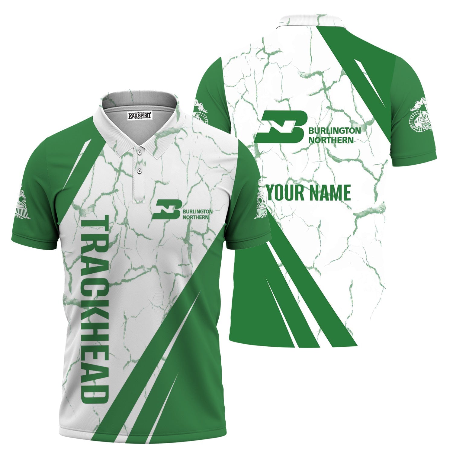 Railspirit Personalized Burlington Northern Railroad Polo Shirt Crackle Texture Style Train Shirt For Trackhead