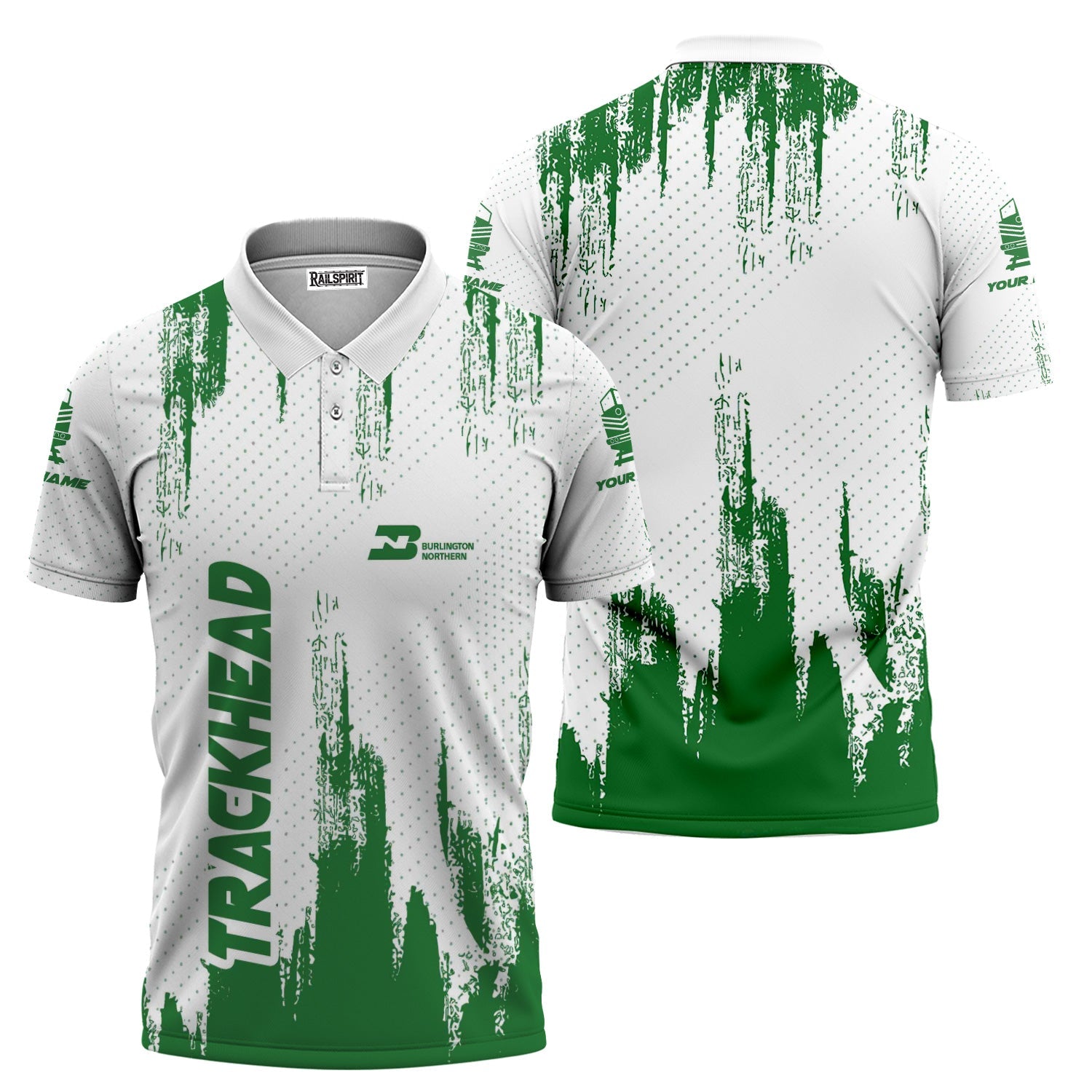 Railspirit Personalized Burlington Northern Railroad Polo Shirt Paint Impact Design Train Shirt for Trackhead