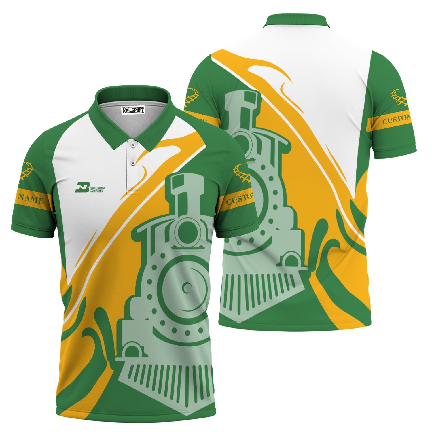 Railspirit Personalized Burlington Northern Railroad Polo Shirt Flame-Inspired Style Shirt Gift Idea For Train Lovers