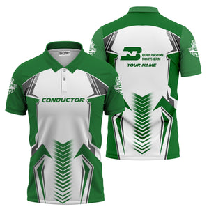 Railspirit Personalized Burlington Northern Railroad Polo Shirt Standout Style with Custom Position Train Shirt