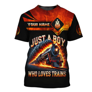 Railspirit Personalized Just A Boy Who Loves Trains T-Shirt - Epic Steam Engine Design for Rail Fans