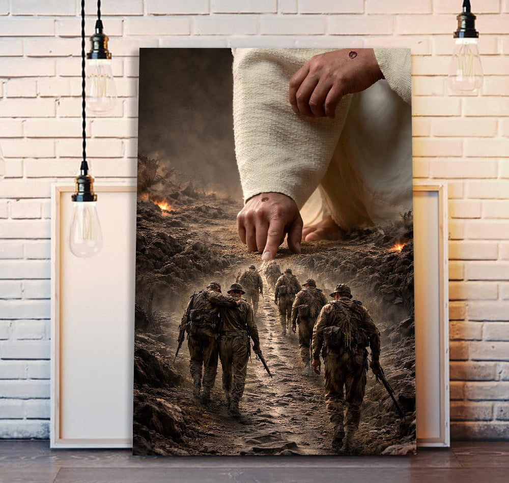 Jesus Guiding Soldiers Home Canvas Wall Art, Christian Military Faith Artwork, Jesus Hand Leading Troops, Veteran Decor